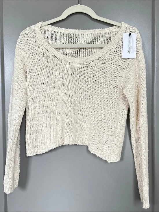 Lovers + Friends Cream Open-Weave Cropped Crewneck Sweater - Picture 3 of 5